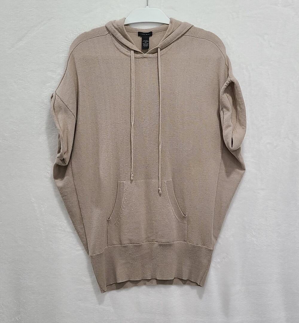 Only Mine Womens Short Sleeve Sweater Hoodie Silk Cashmere Taupe Size XS